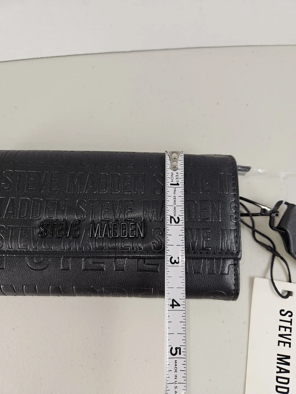 NWT Steve Madden Black Logo-Embossed Wristlet Wallet With Strap
